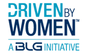 Driven By Women A BLG Initiative logo in various blue shades