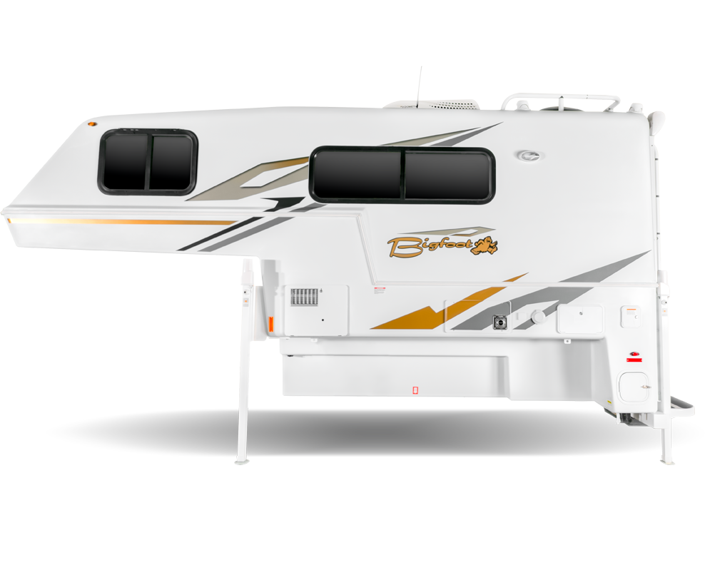 Left side exterior still of Bigfoot 9-6 Camper in white with windows